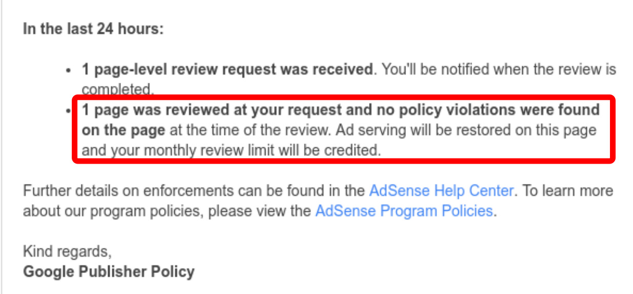 Email balasan pasca review